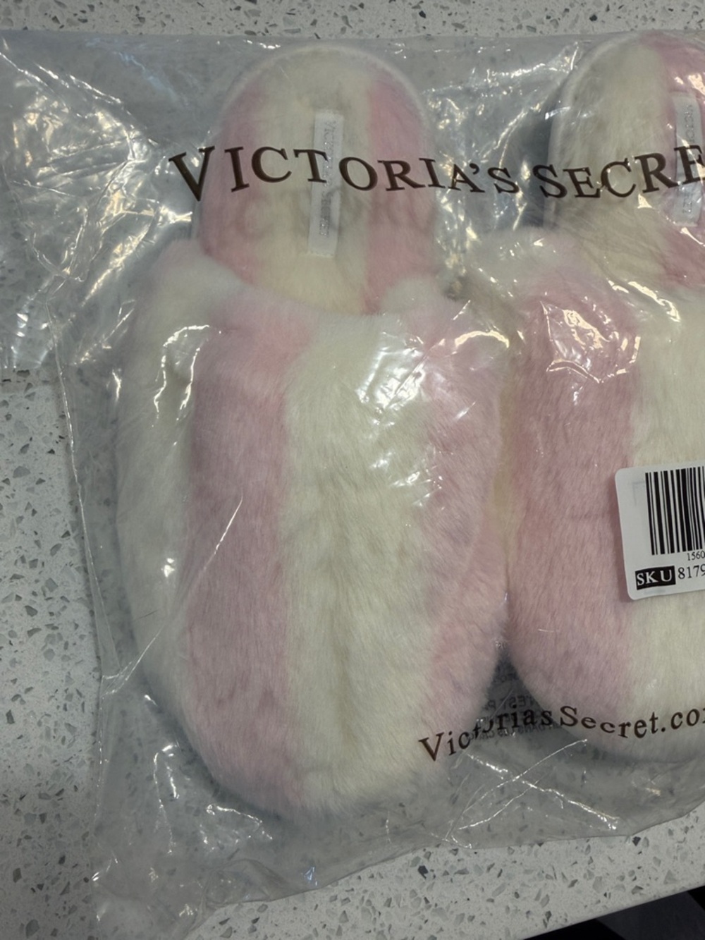Victoria's Secret Pink and Cream Fuzzy Slip-On Slippers - Picture 2 of 2
